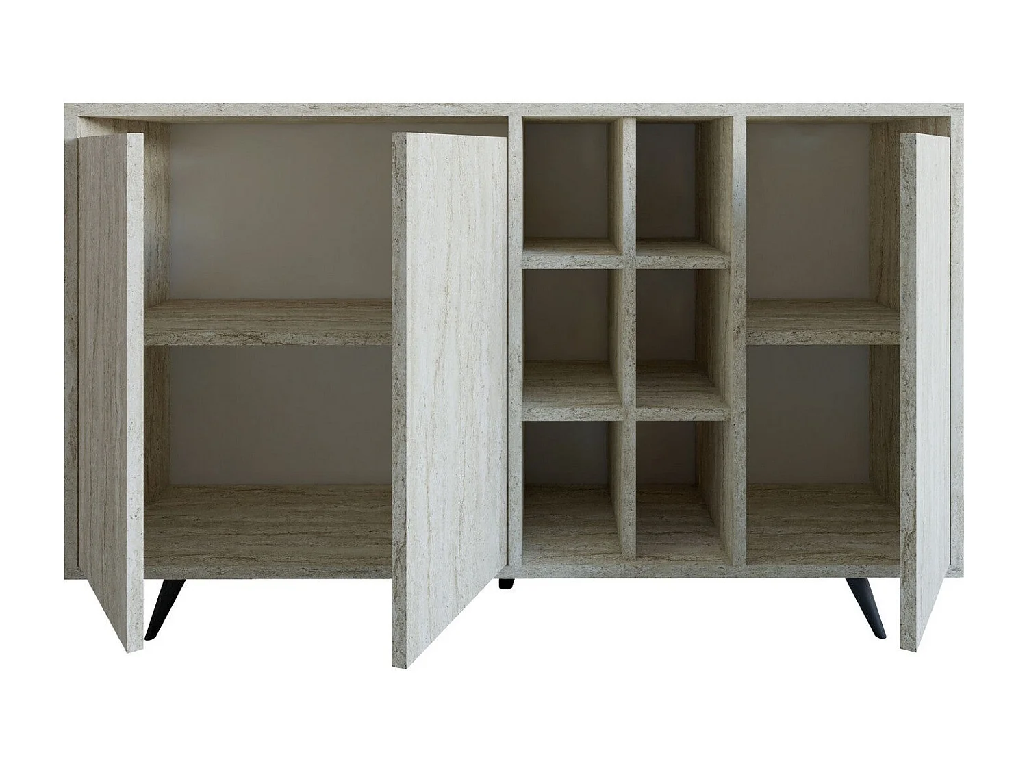 Buffet en marbre – 140cm x 86cm x 40cm – Travertin – Panneau de particules mélaminé