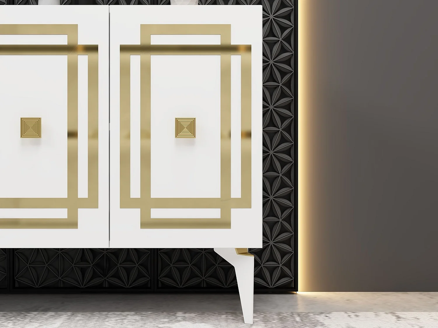 Aparador – 150 cm x 79 cm x 40 cm – Blanco y Dorado – Aglomerado