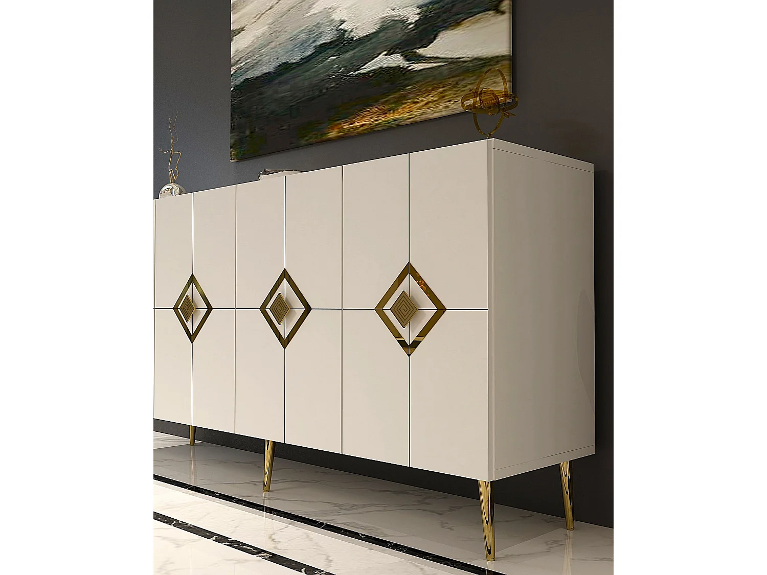 Buffet – 150 cm – Blanc et Or – MDF