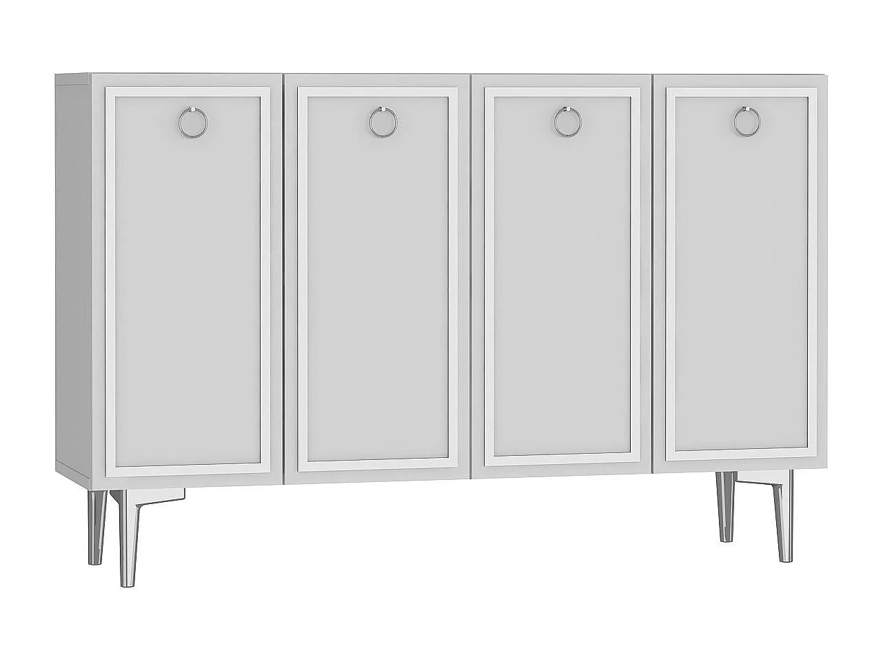 Buffet – 120 cm x 75 cm x 29,6 cm – Blanc et Argent – ​​Panneau de particules mélaminé