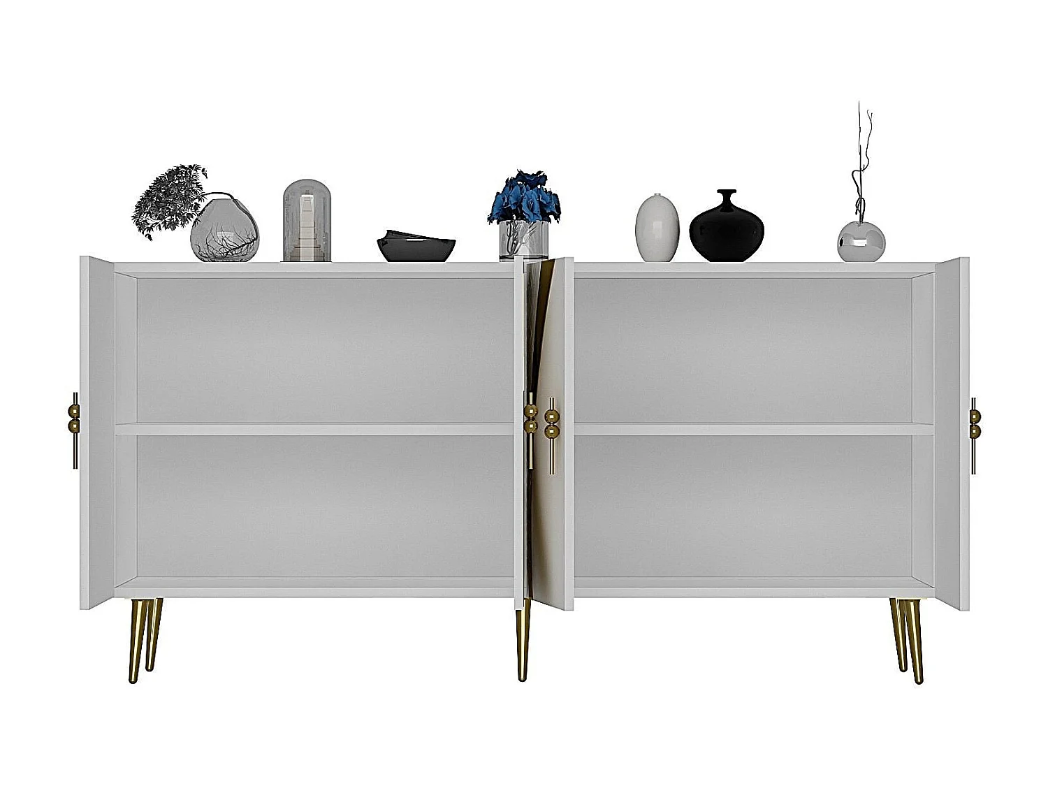 Credenza – 150 cm x 75 cm x 35 cm – Bianco e oro – Pannello truciolare rivestito in melaminico
