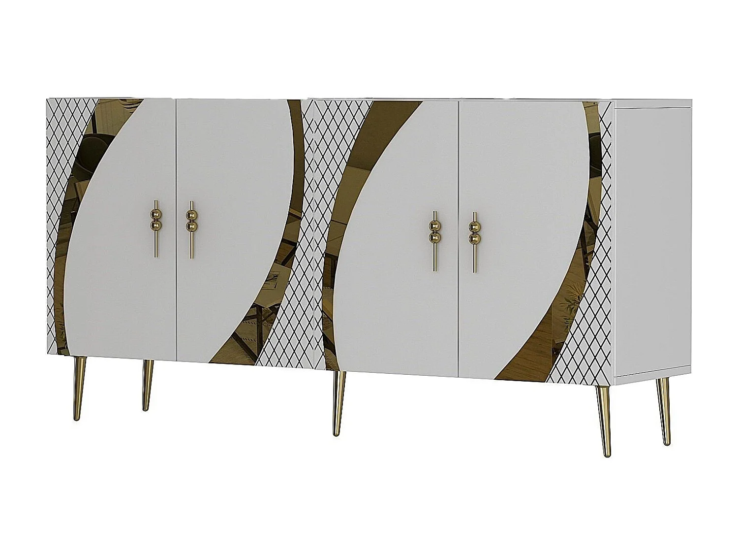 Credenza – 150 cm x 75 cm x 35 cm – Bianco e oro – Pannello truciolare rivestito in melaminico