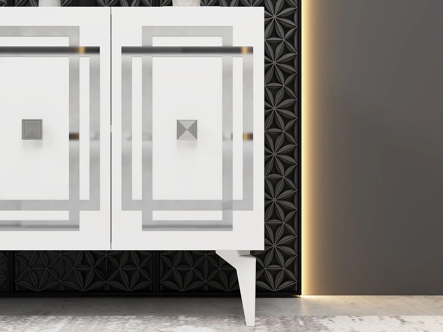 Sideboard – 150 cm – Weiß und Silber – Spanplatte