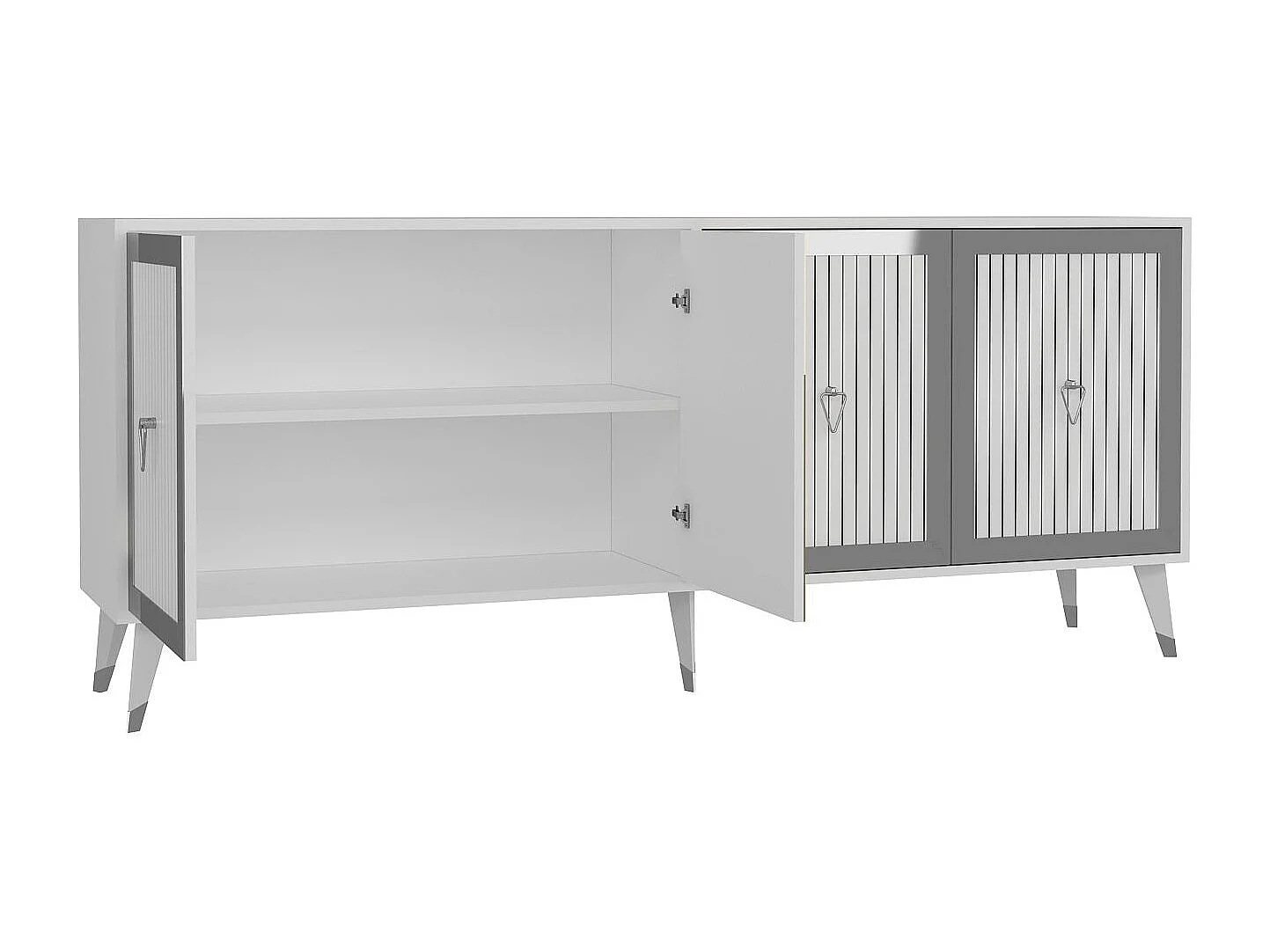 Dressoir – 180 cm x 78,6 cm x 35 cm – Wit en zilver – Melamine gecoat spaanplaat