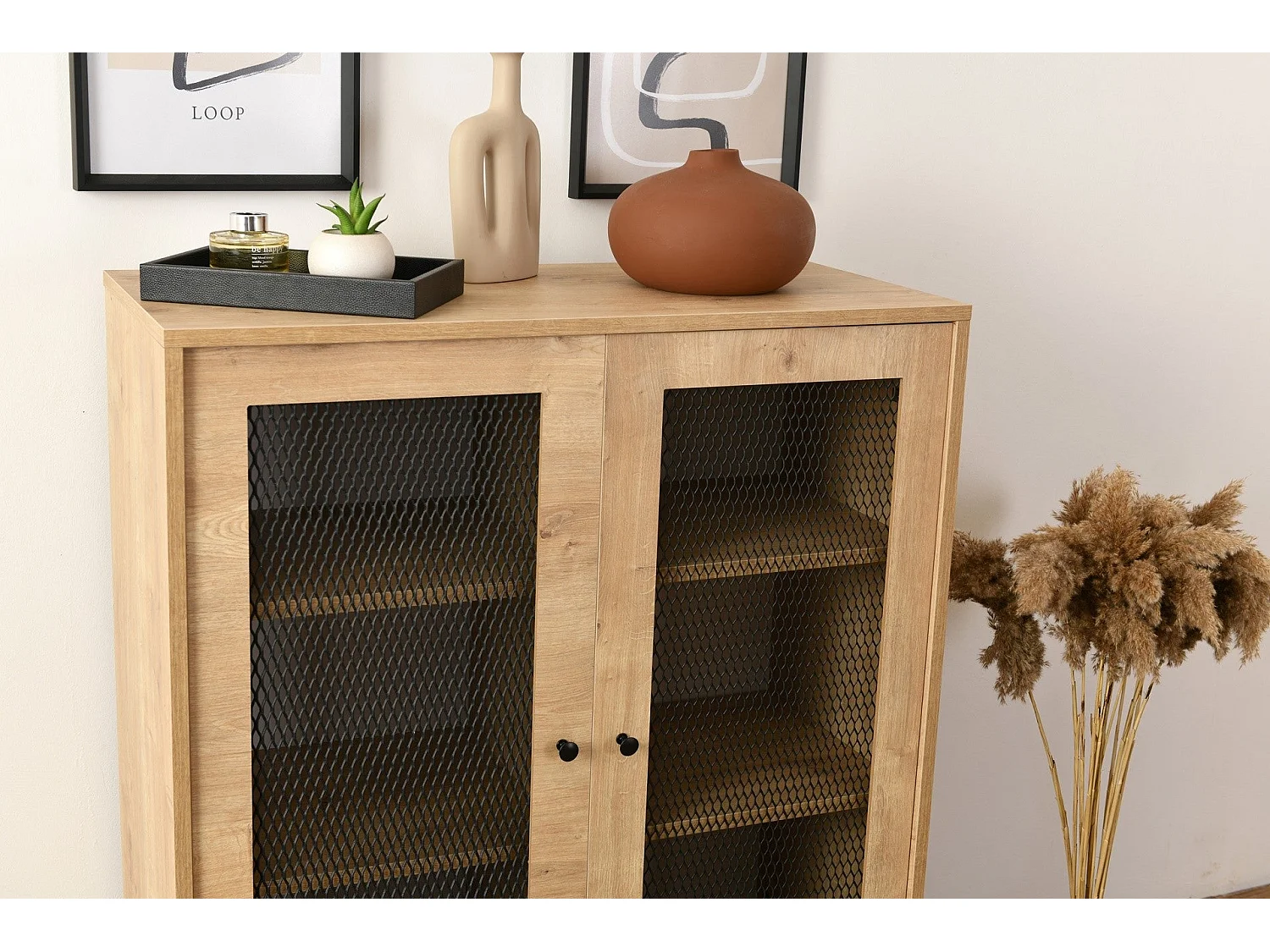 Buffet élégant en chêne, 90 x 40 x 110 cm | 100 % panneaux de particules laminés | Idéal pour les salons et salles à manger modernes