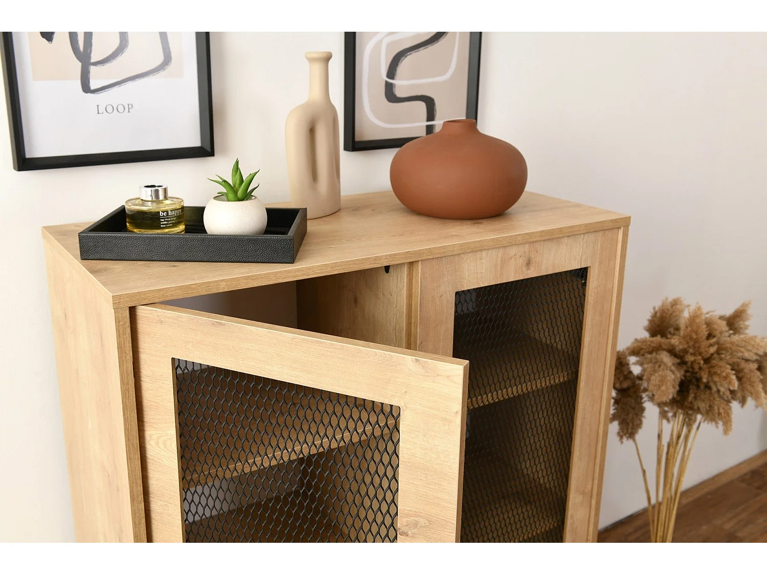 Buffet élégant en chêne, 90 x 40 x 110 cm | 100 % panneaux de particules laminés | Idéal pour les salons et salles à manger modernes