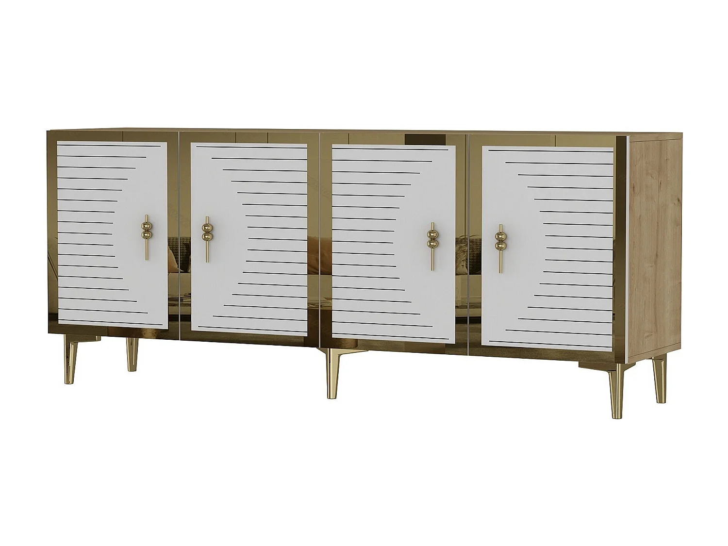 Dressoir – 180cm – Saffier Eiken, Wit, Goud – Melamine gecoate spaanplaat