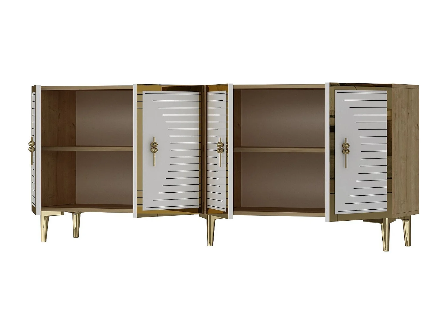 Dressoir – 180cm – Saffier Eiken, Wit, Goud – Melamine gecoate spaanplaat