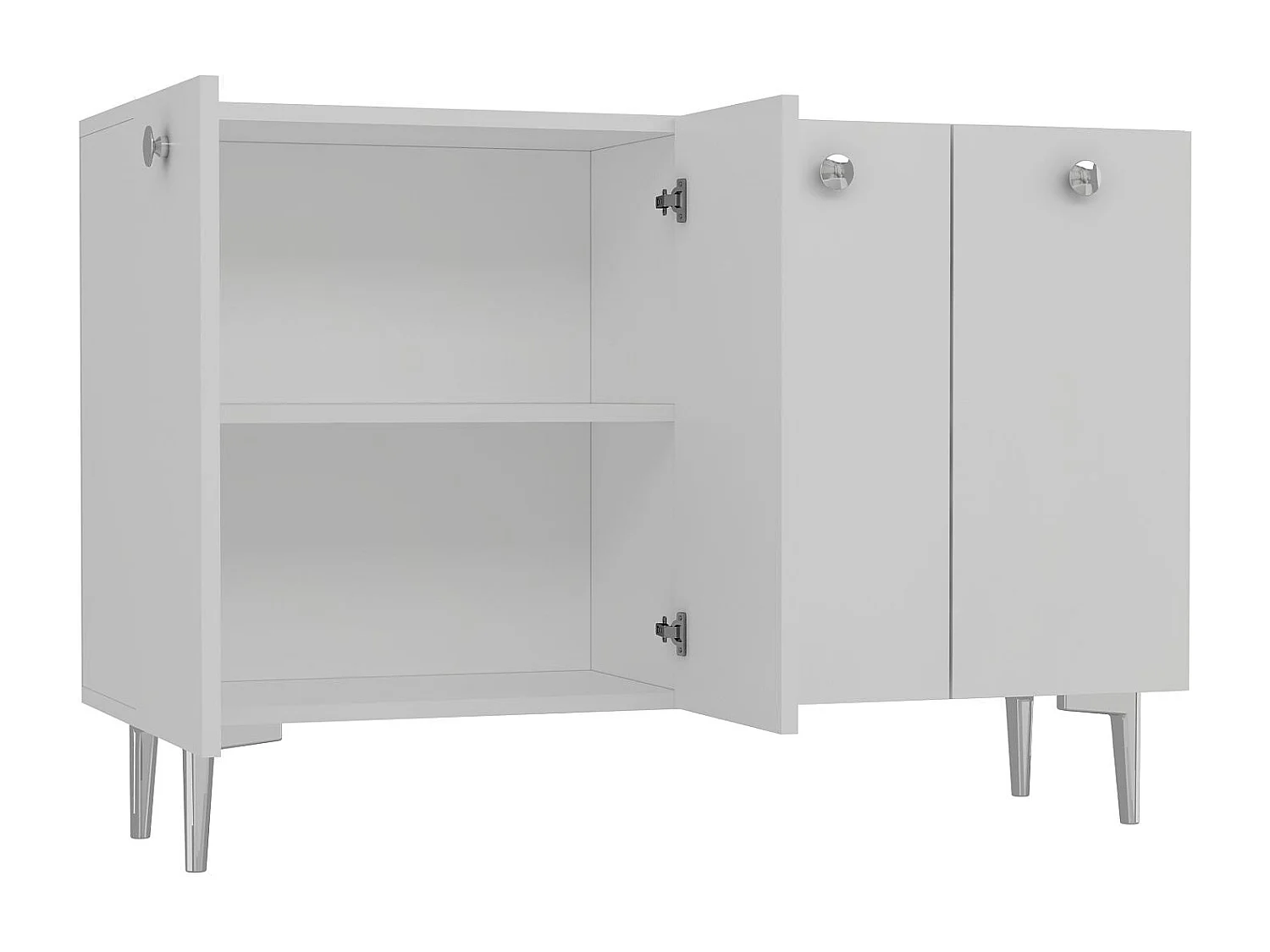 Komoda – 120 cm x 80 cm x 29,6 cm – Biała i srebrna – Płyta wiórowa