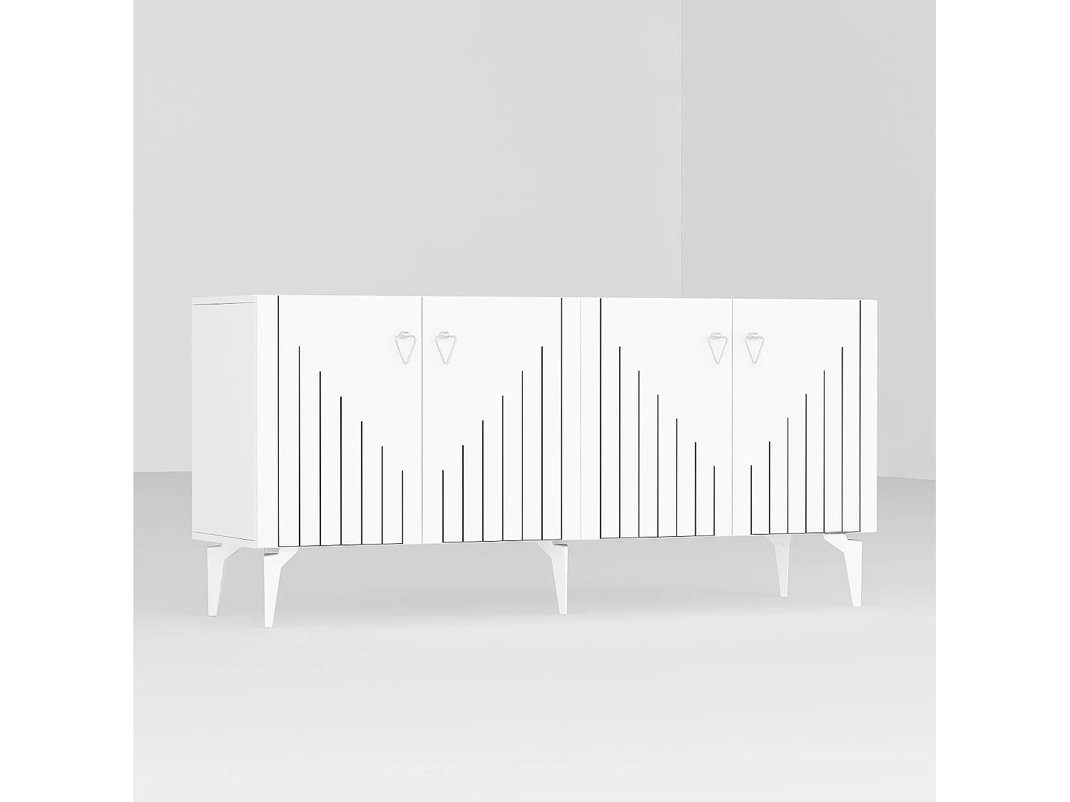 Buffet en aggloméré mélaminé – 150 cm – Blanc et Argent