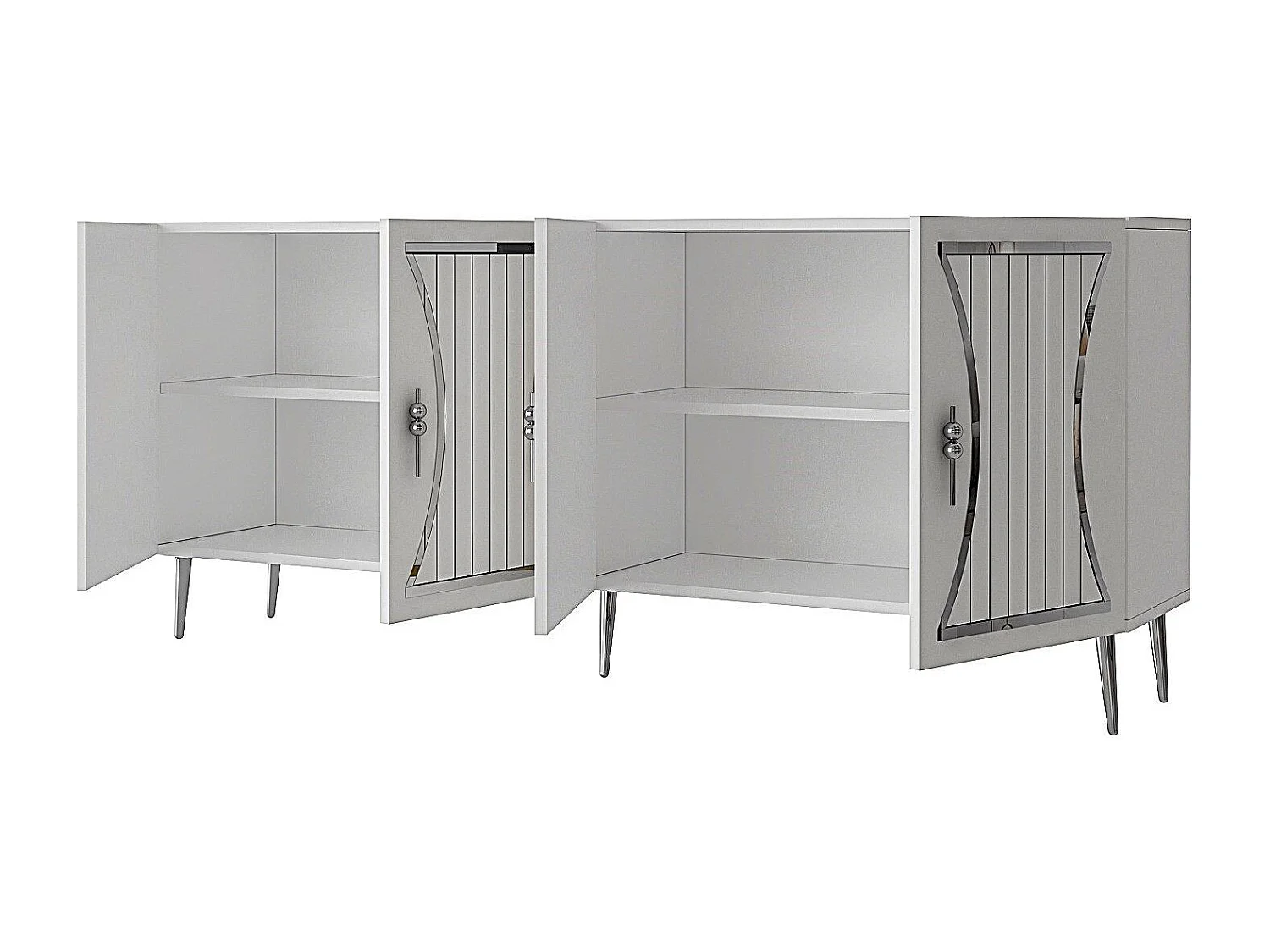 Buffet – 150 cm x 75 cm – Blanc et Argent – ​​Aggloméré