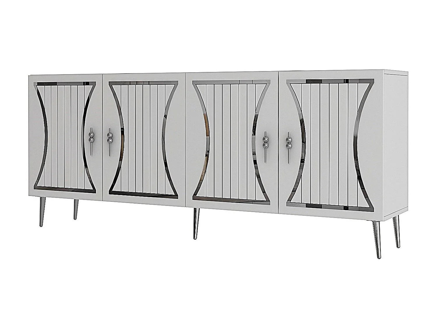 Buffet – 150 cm x 75 cm – Blanc et Argent – ​​Aggloméré