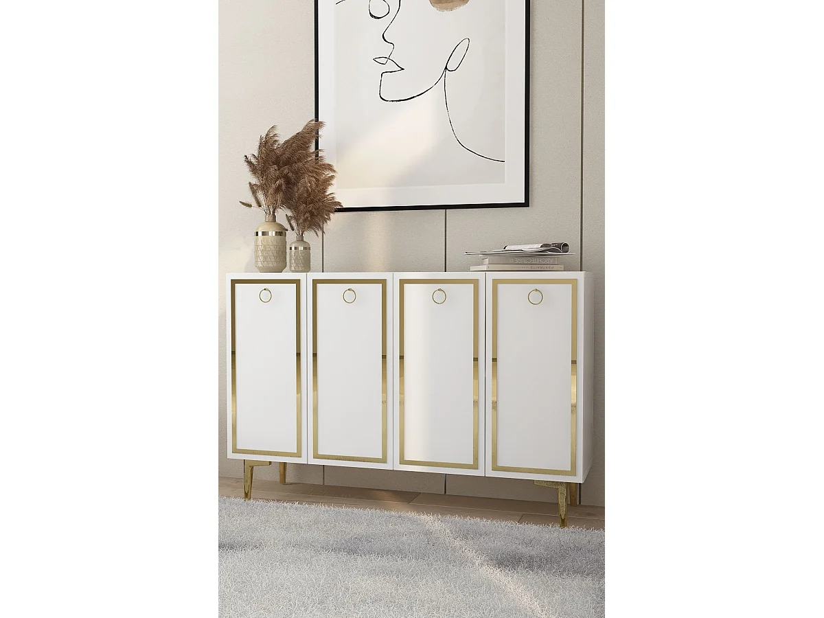 Dressoir – 120 cm x 75 cm x 29,6 cm – Wit en goud – MDF
