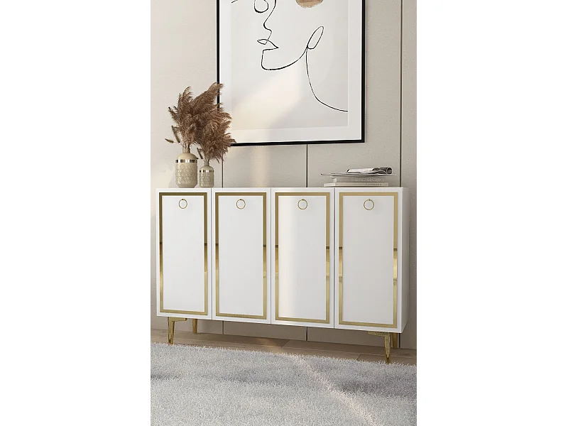 Credenza – 120 cm x 75 cm x 29,6 cm – Bianco e oro – MDF