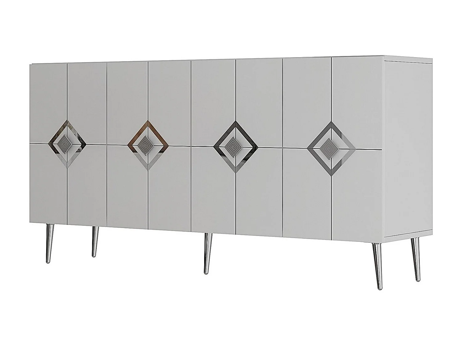 Komoda – 150 cm x 75 cm x 35 cm – Kolor biały i srebrny – Płyta wiórowa pokryta melaminą