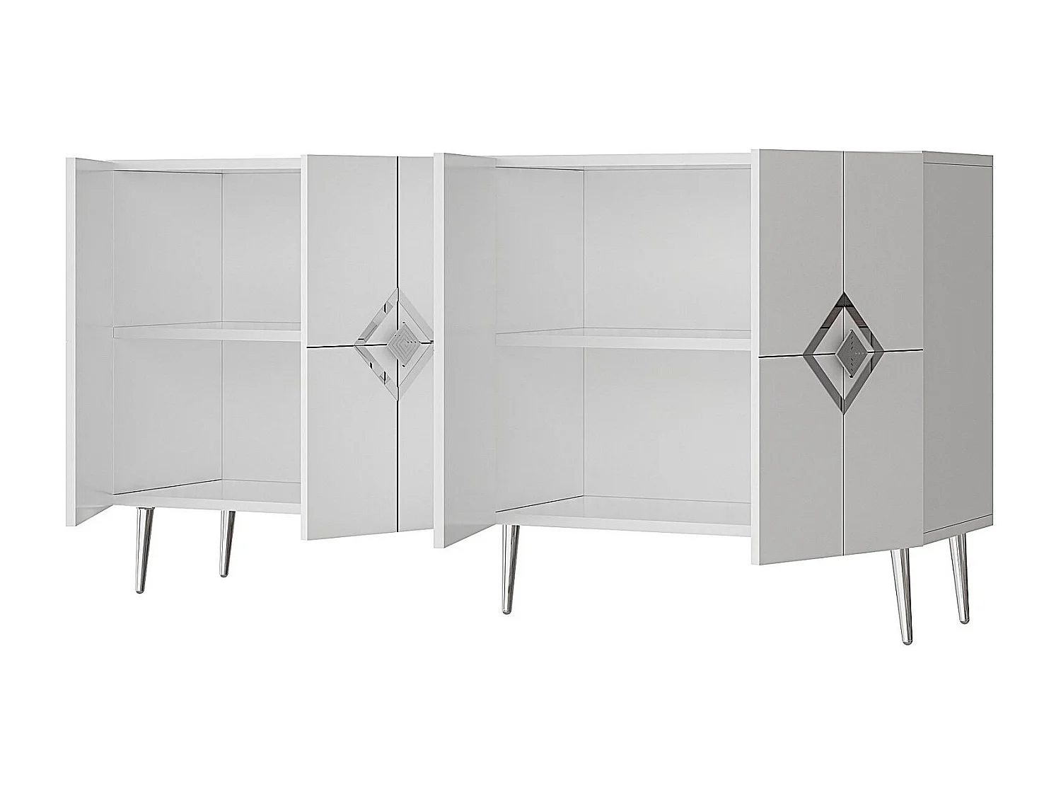 Komoda – 150 cm x 75 cm x 35 cm – Kolor biały i srebrny – Płyta wiórowa pokryta melaminą