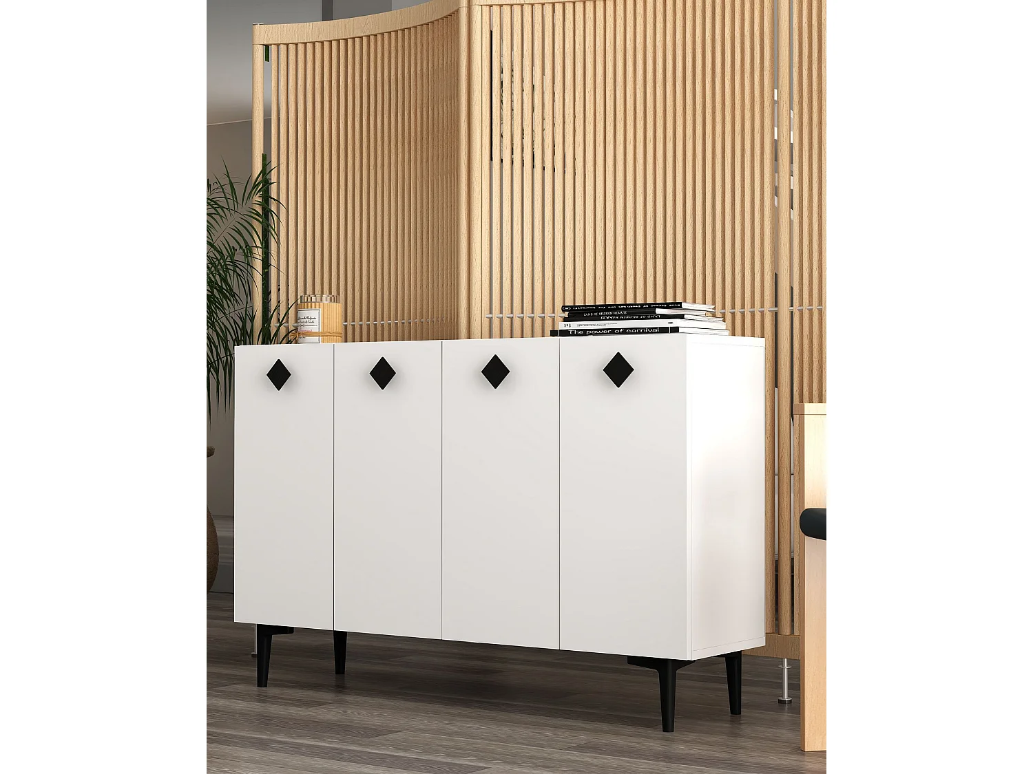 Sideboard aus melaminbeschichteter Spanplatte – 120 cm x 80 cm x 29,6 cm – Weiß und Schwarz