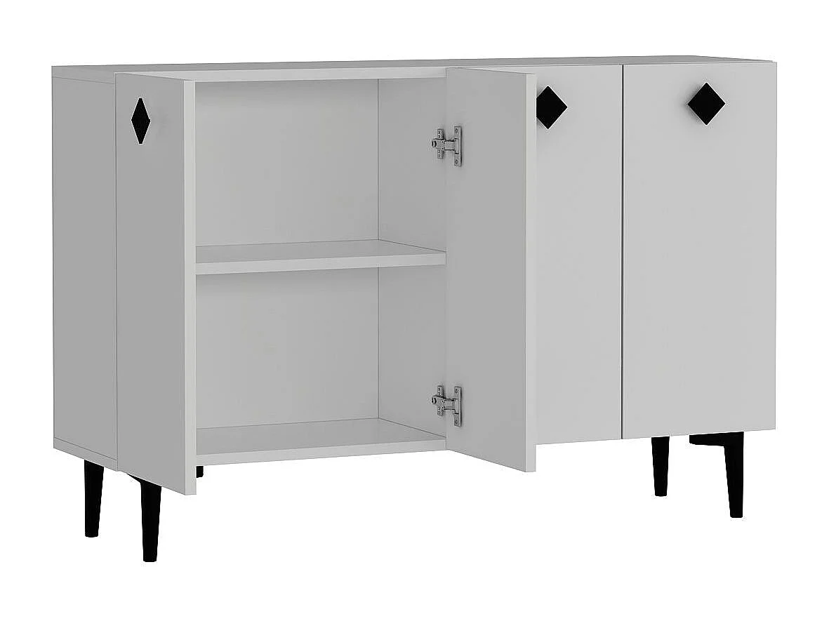 Sideboard aus melaminbeschichteter Spanplatte – 120 cm x 80 cm x 29,6 cm – Weiß und Schwarz
