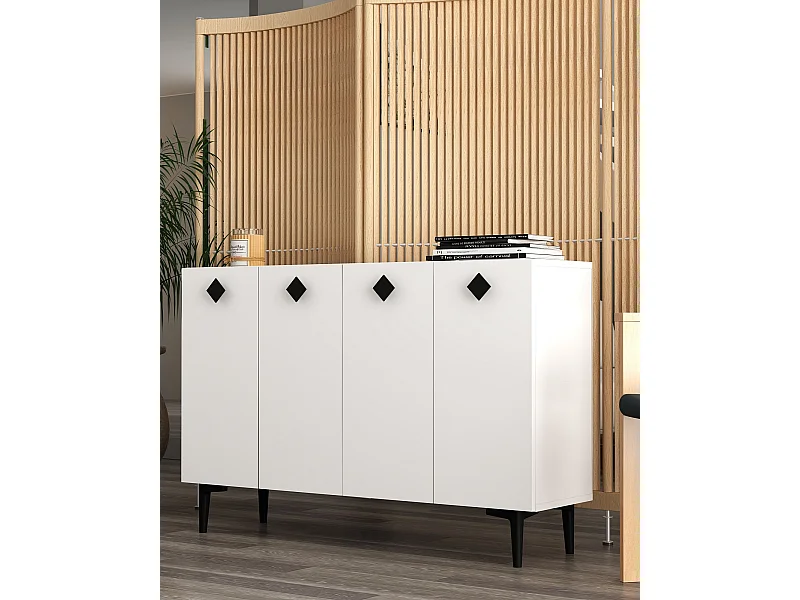 Credenza in truciolare rivestito in melaminico – 120 cm x 80 cm x 29,6 cm – Bianco e nero