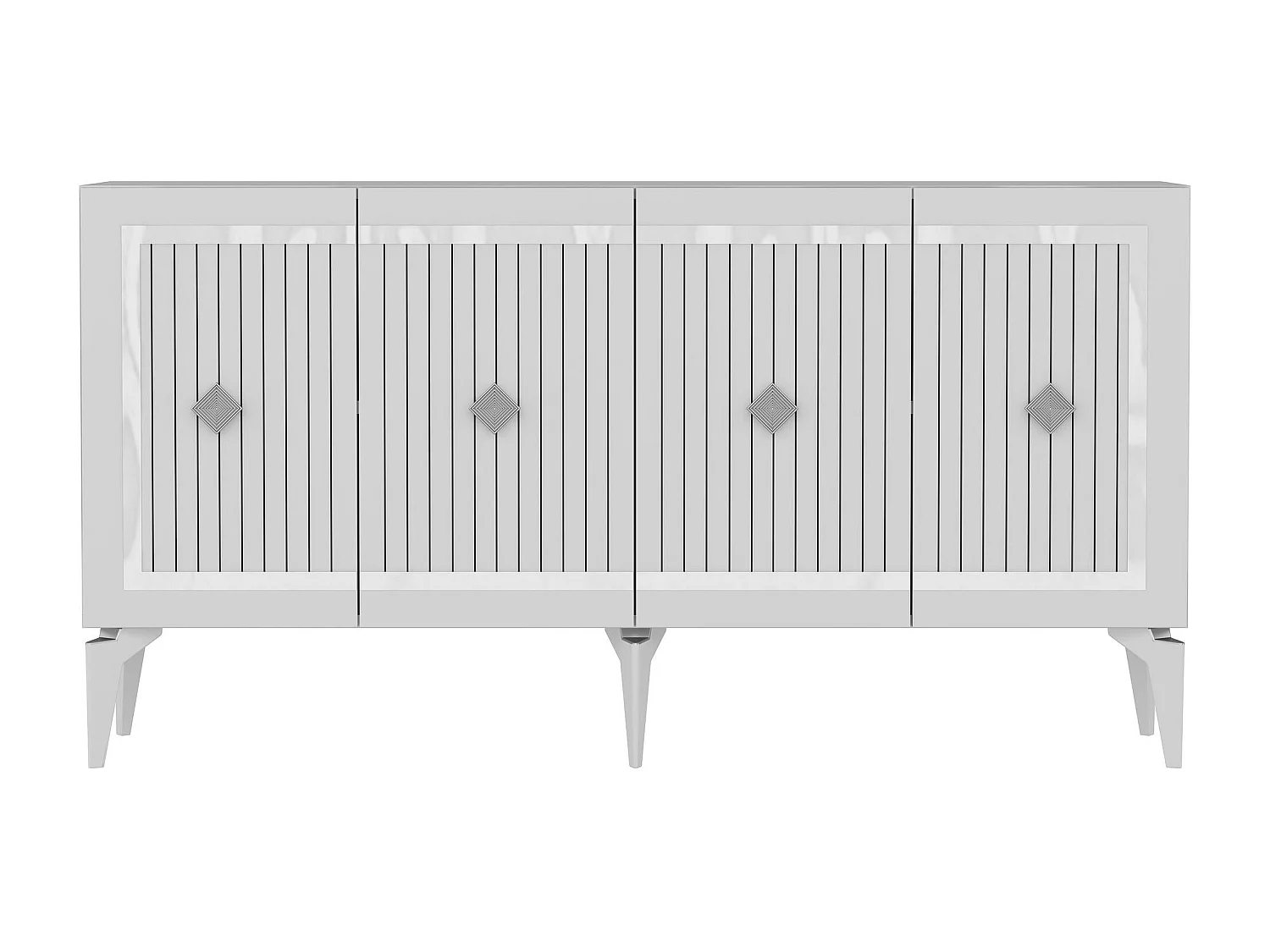 Buffet – 150 cm x 79 cm x 40 cm – Blanc et Argent – ​​Aggloméré