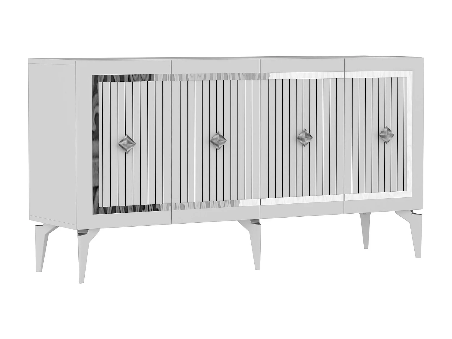 Buffet – 150 cm x 79 cm x 40 cm – Blanc et Argent – ​​Aggloméré