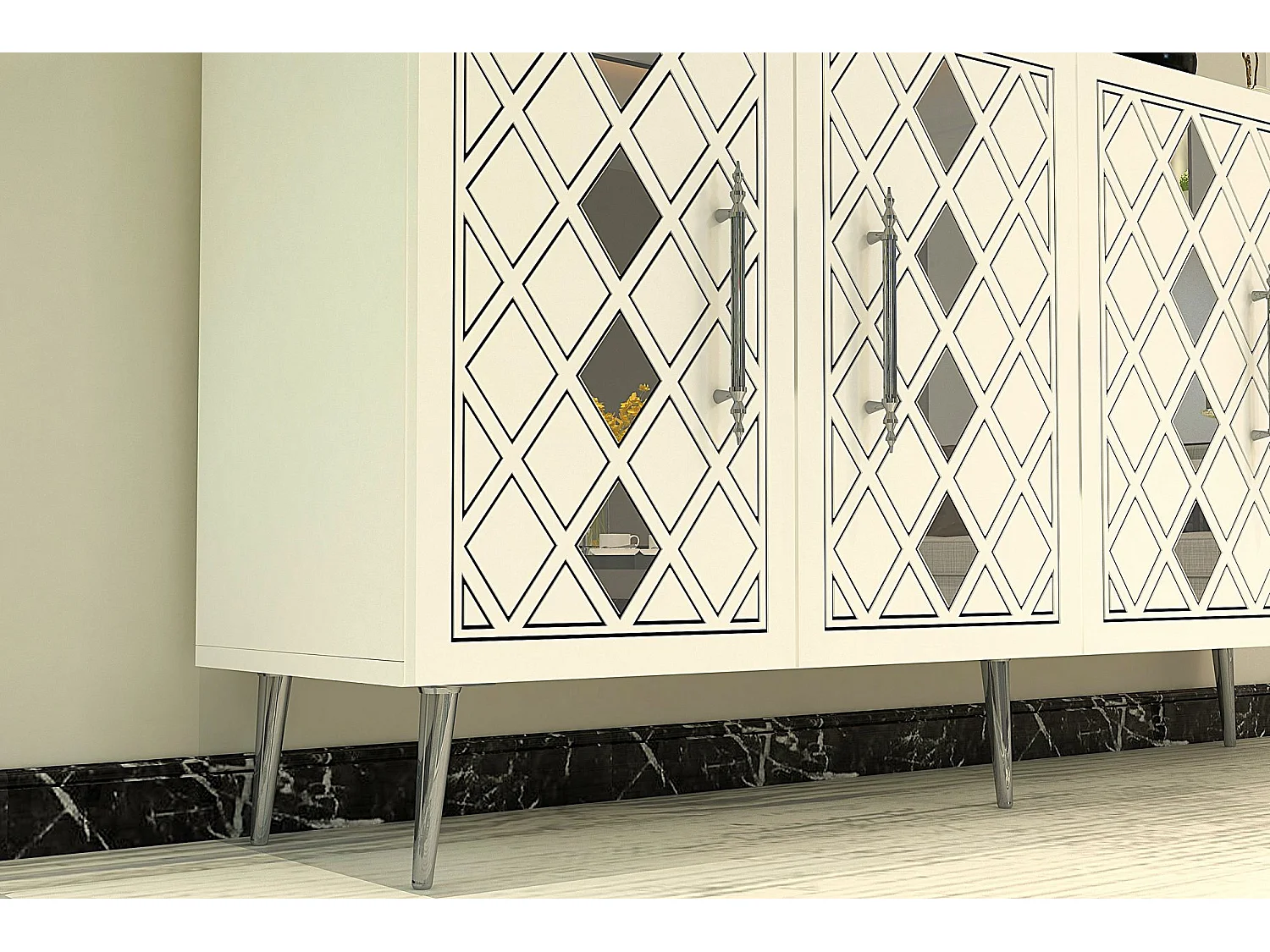 Komoda – 150 cm – Biało-srebrna – Płyta wiórowa pokryta melaminą