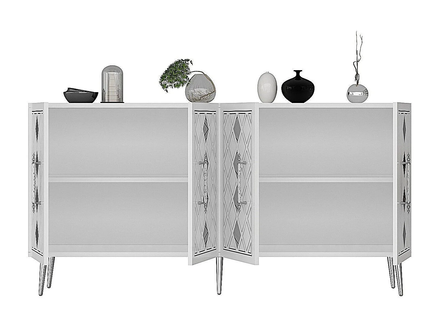 Komoda – 150 cm – Biało-srebrna – Płyta wiórowa pokryta melaminą