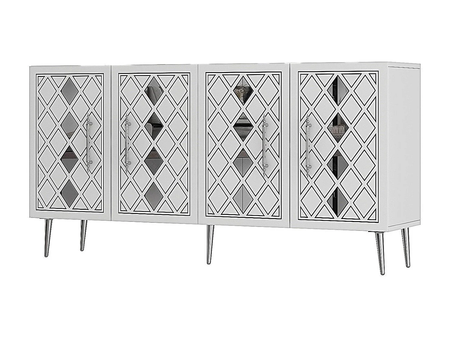 Komoda – 150 cm – Biało-srebrna – Płyta wiórowa pokryta melaminą