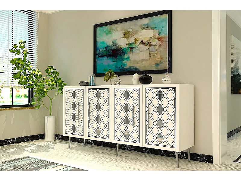 Komoda – 150 cm – Biało-srebrna – Płyta wiórowa pokryta melaminą