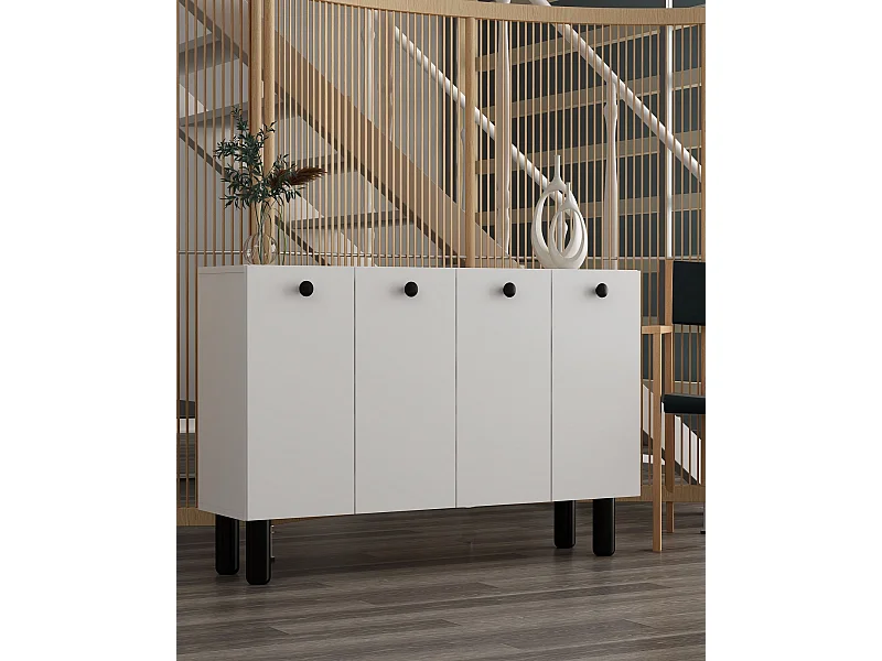 Credenza – 120 cm di larghezza x 80 cm di altezza x 29,6 cm di profondità – Bianco e nero – Truciolato