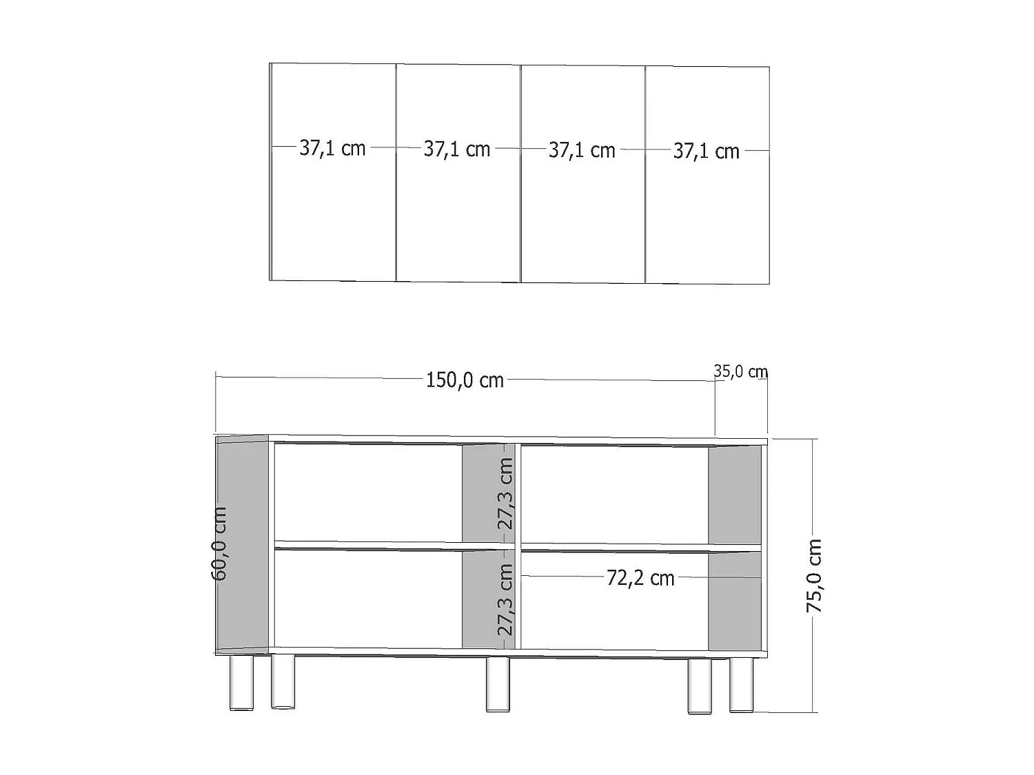 Credenza – 150 cm – Bianco e Nero – MDF