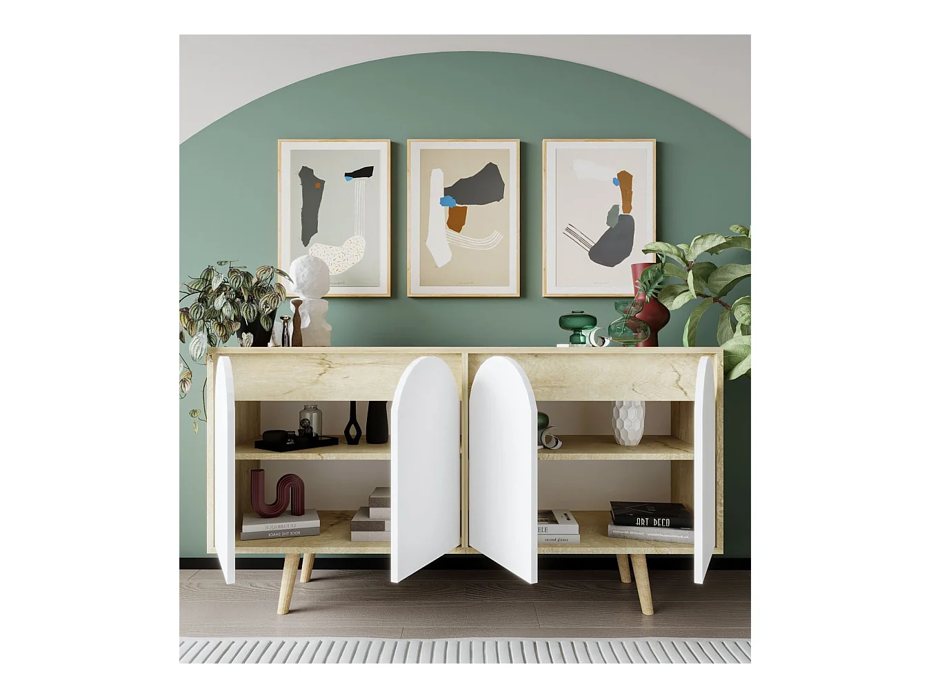 Buffet – 150 cm – Chêne Saphir et Blanc – Aggloméré mélaminé
