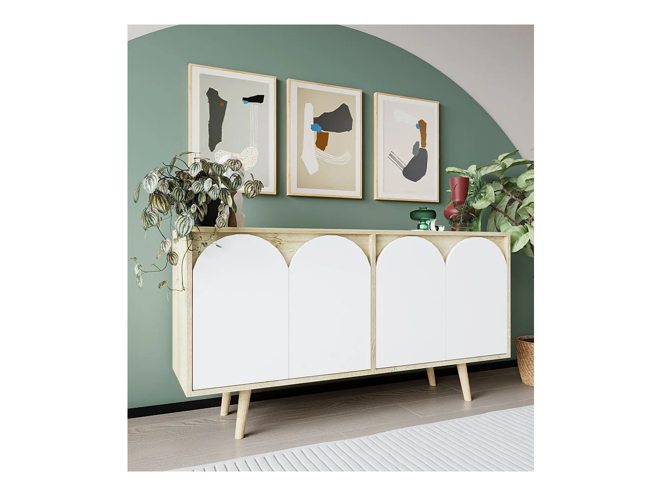 Buffet – 150 cm – Chêne Saphir et Blanc – Aggloméré mélaminé