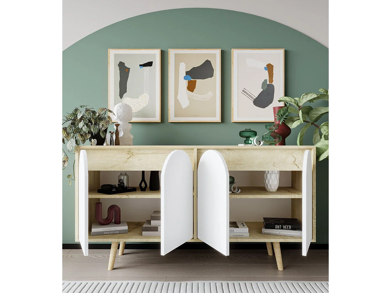 Aparador – 150cm – Roble Zafiro y Blanco – Aglomerado con melamina