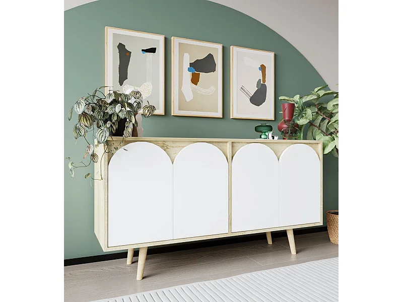 Sideboard – 150 cm – Saphireiche und Weiß – Spanplatte mit Melamin