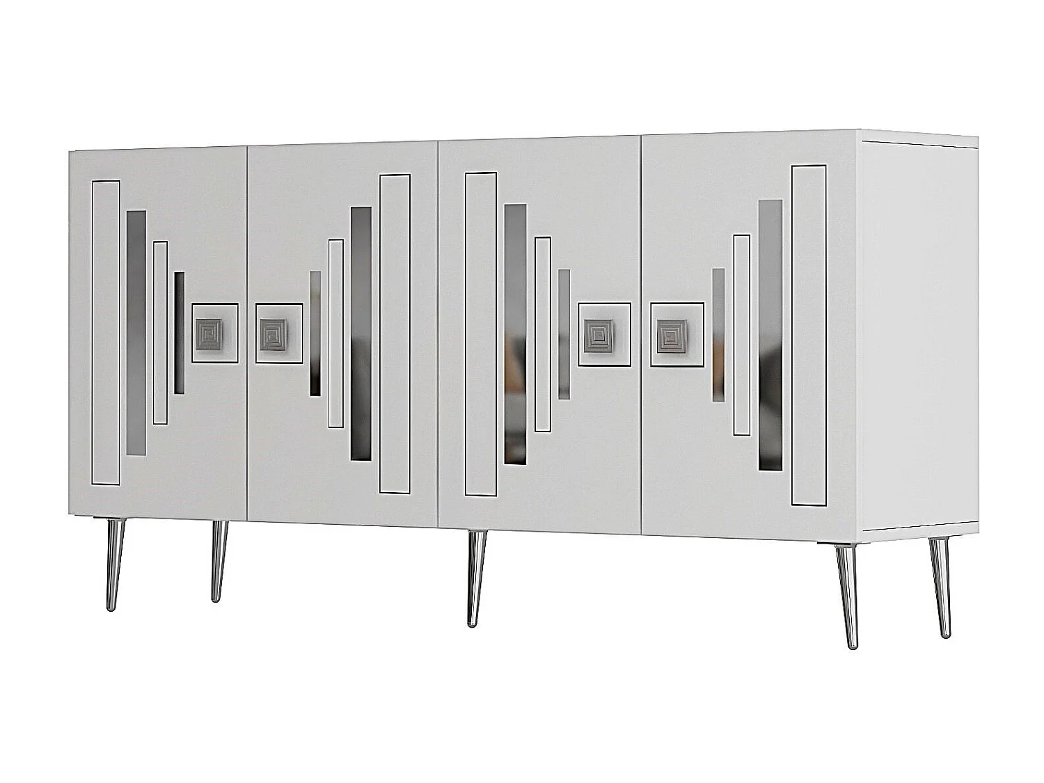 Komoda – 150 cm x 75 cm – Biało-srebrna – Płyta wiórowa