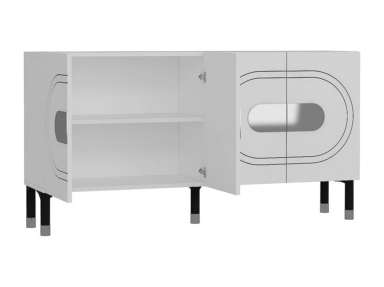 Komoda – 150 cm x 75 cm x 35 cm – biała i srebrna – płyta wiórowa