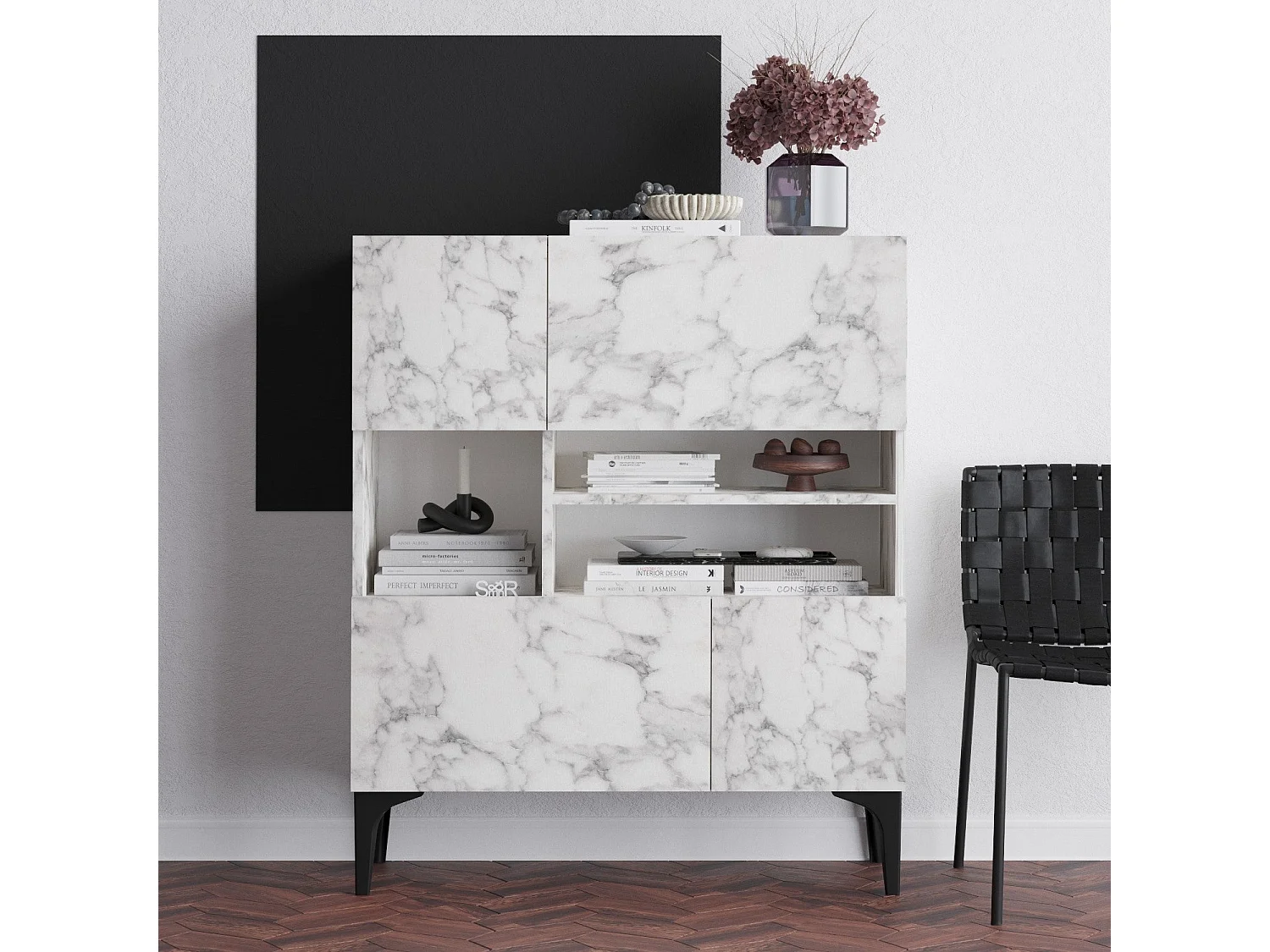 Buffet en marbre de Carrare – 100 cm x 35 cm x 125 cm – Marbre de Carrare – Panneau de particules mélaminé