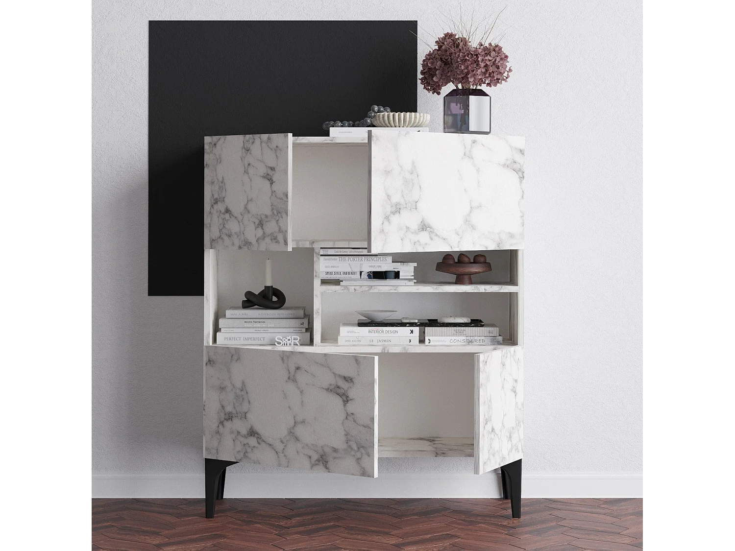 Buffet en marbre de Carrare – 100 cm x 35 cm x 125 cm – Marbre de Carrare – Panneau de particules mélaminé