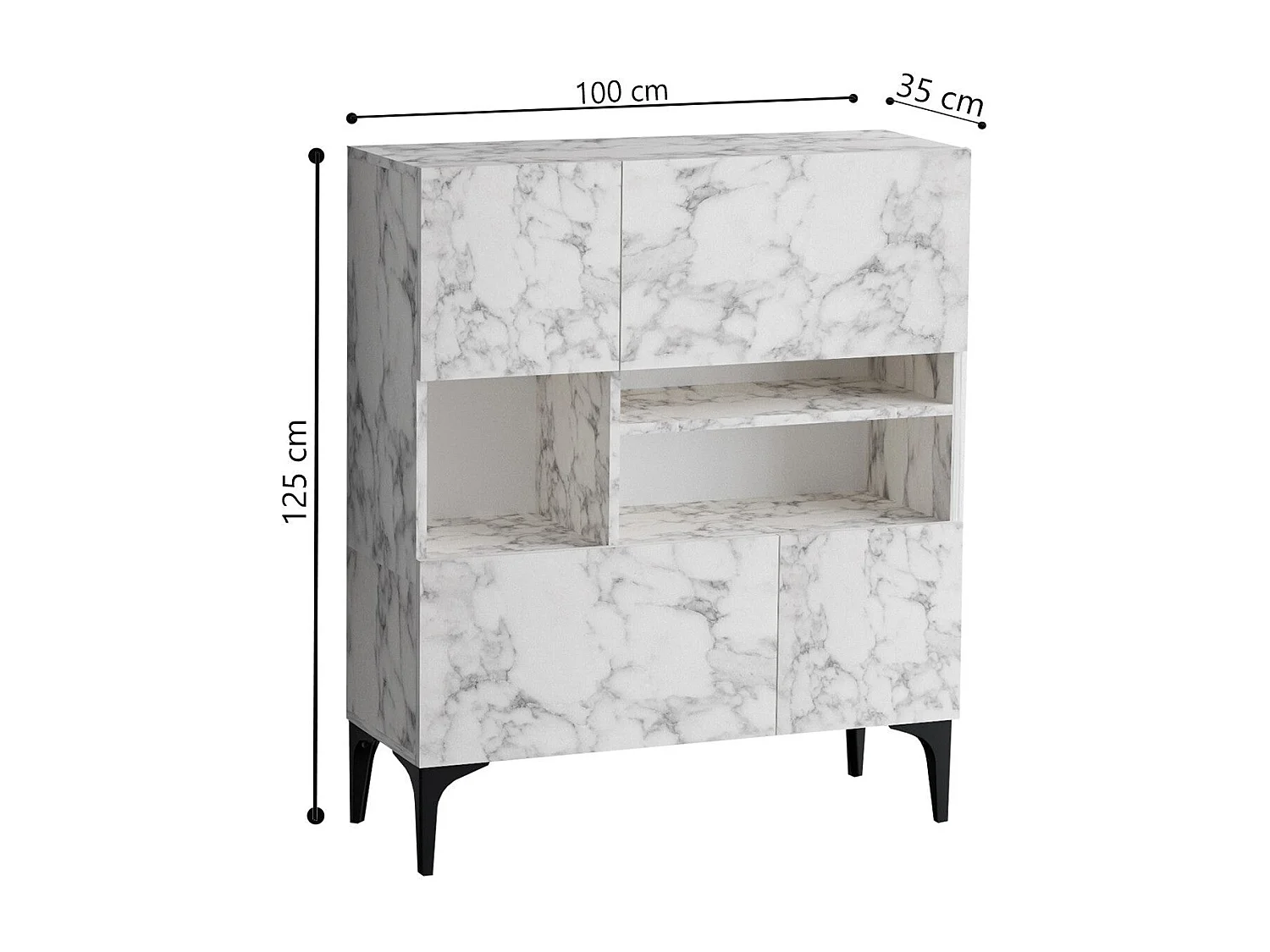 Buffet en marbre de Carrare – 100 cm x 35 cm x 125 cm – Marbre de Carrare – Panneau de particules mélaminé
