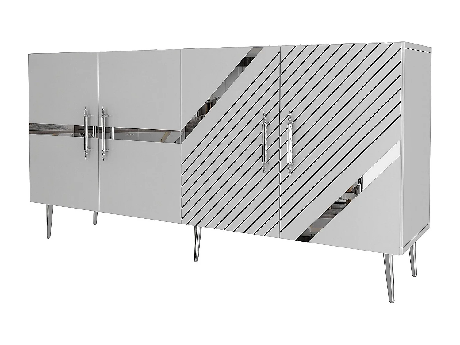 Komoda – 150 cm x 75 cm x 35 cm – Biało-srebrna – Melamina