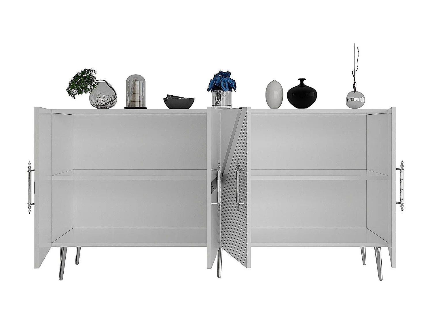 Komoda – 150 cm x 75 cm x 35 cm – Biało-srebrna – Melamina