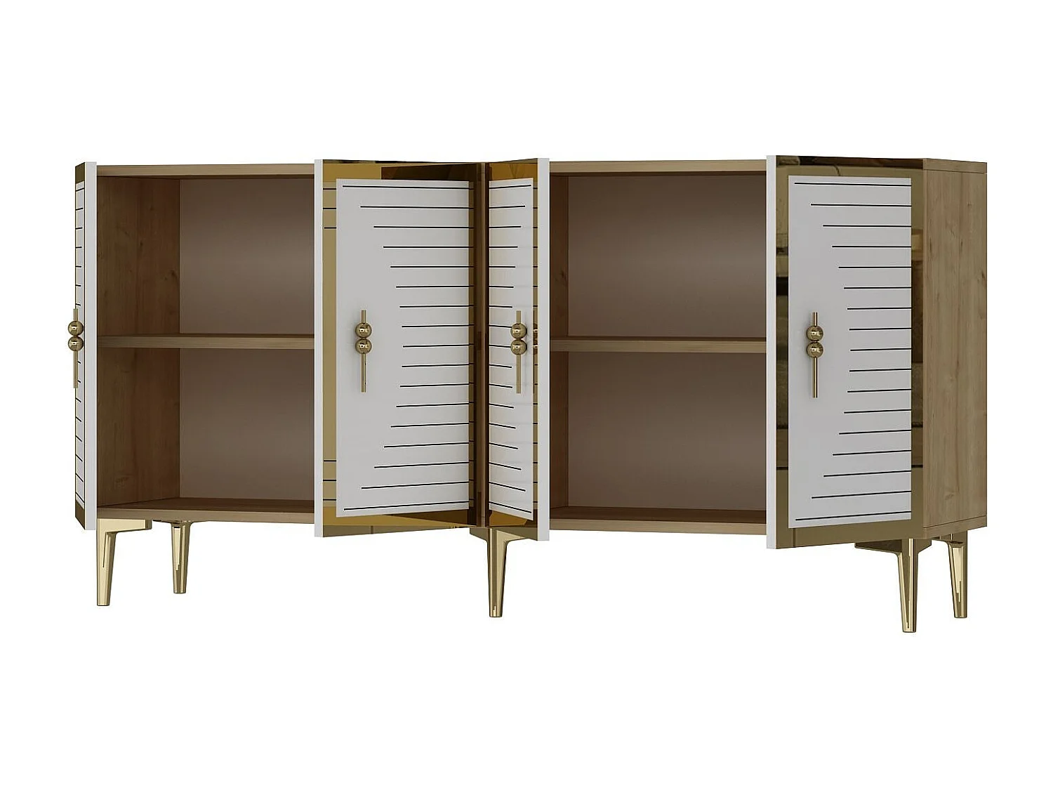 Komoda – 150 cm x 75 cm x 32 cm – szafir, biel, złoto – płyta MDF