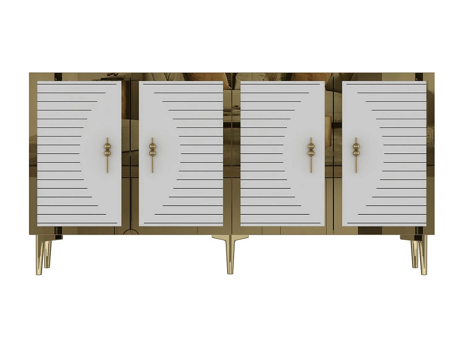 Komoda – 150 cm x 75 cm x 32 cm – szafir, biel, złoto – płyta MDF