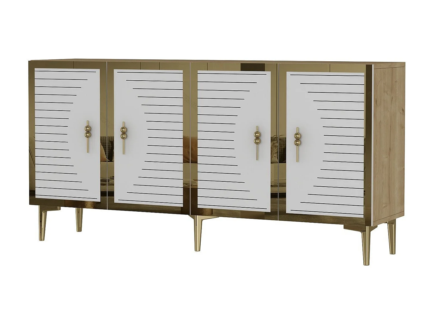 Komoda – 150 cm x 75 cm x 32 cm – szafir, biel, złoto – płyta MDF