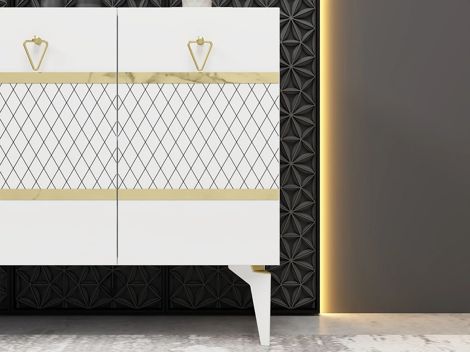 Buffet – 150 cm x 79 cm x 40 cm – Blanc et Or – Aggloméré