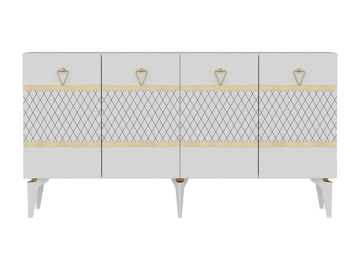 Buffet – 150 cm x 79 cm x 40 cm – Blanc et Or – Aggloméré