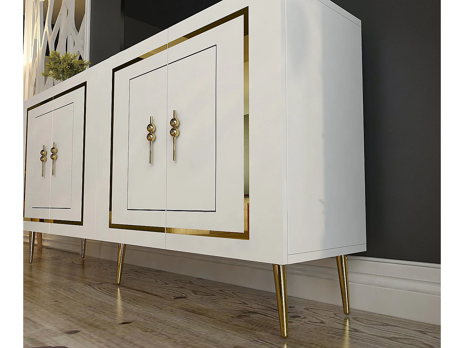 Credenza – 150 cm – Bianco e Oro – MDF