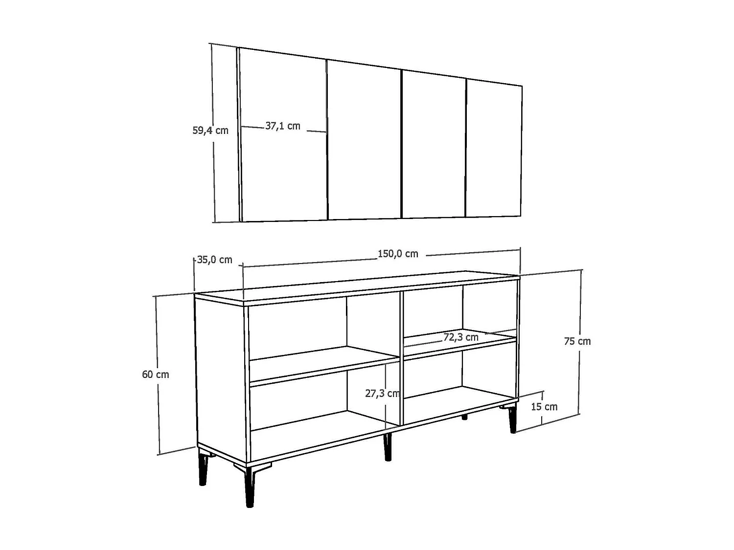 Credenza in MDF – 150 cm x 75 cm x 35 cm – Bianco e Oro
