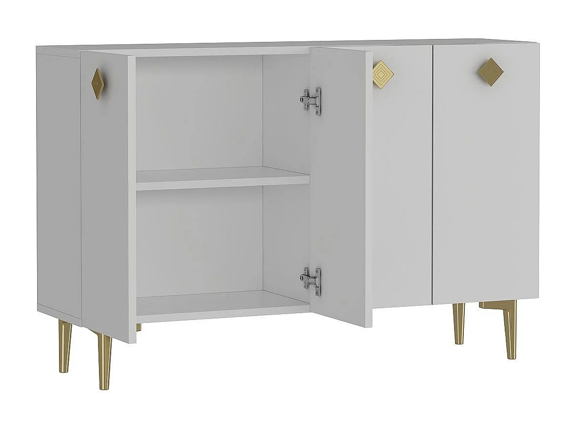 Credenza – 120 cm x 80 cm – Bianco e oro – Pannello di particelle